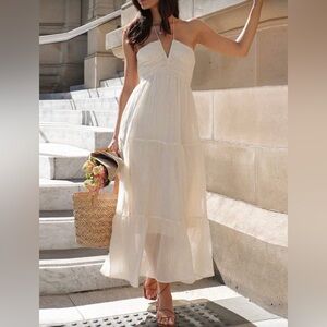 Elegant Cream Halter Maxi Dress